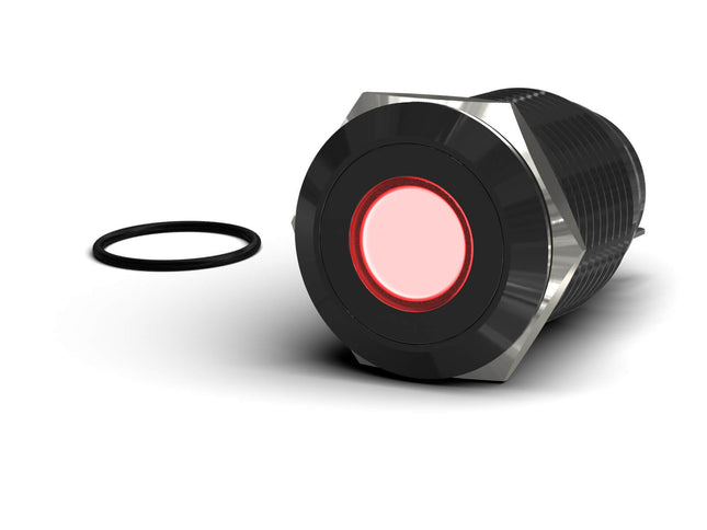 PrimoChill Black Aluminum Momentary Vandal Resistant Switch - 22mm - PrimoChill - KEEPING IT COOL Red LED Dot