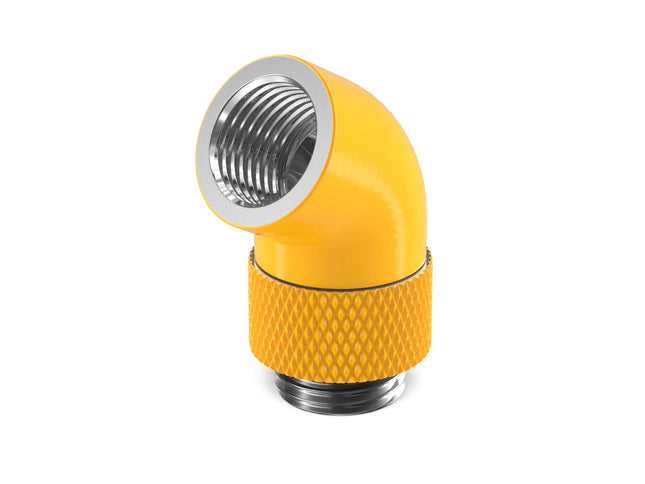 PrimoChill Male to Female G 1/4in. 60 Degree SX Rotary Elbow Fitting - PrimoChill - KEEPING IT COOL Yellow