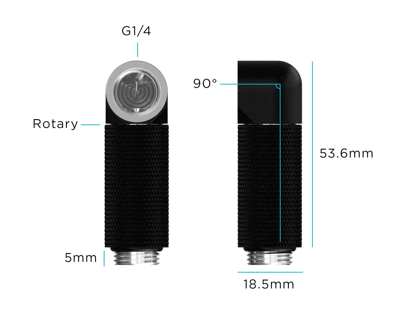 PrimoChill Male to Female G 1/4in. 90 Degree SX Rotary 35mm Extension Elbow Fitting - PrimoChill - KEEPING IT COOL