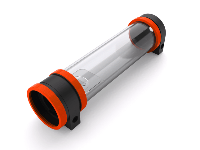 PrimoChill CTR Hard Mount Phase II High Flow D5 Enabled Reservoir - Black POM - 240mm - PrimoChill - KEEPING IT COOL UV Orange