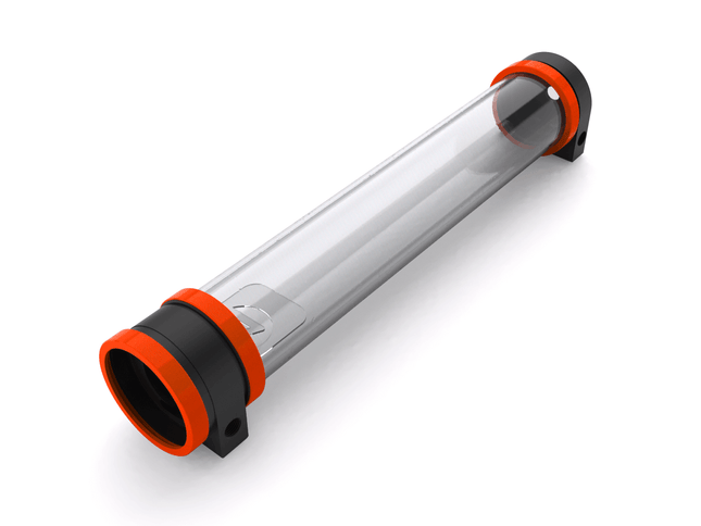PrimoChill CTR Hard Mount Phase II High Flow D5 Enabled Reservoir - Black POM - 360mm - PrimoChill - KEEPING IT COOL UV Orange