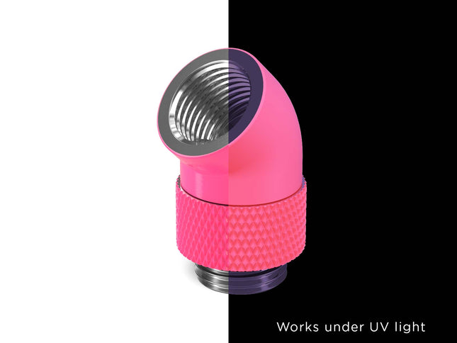 PrimoChill Male to Female G 1/4in. 45 Degree SX Rotary Elbow Fitting - PrimoChill - KEEPING IT COOL UV Pink