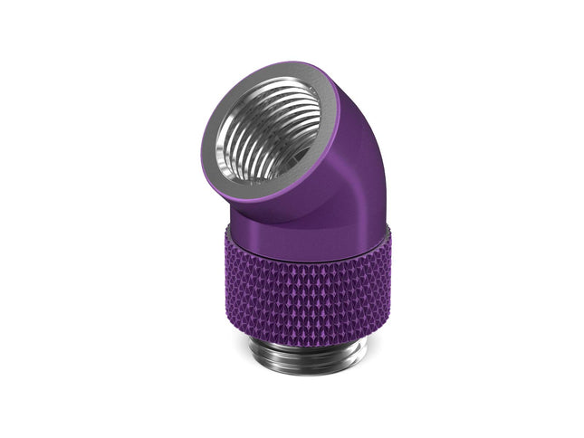 BSTOCK:PrimoChill Male to Female G 1/4in. 45 Degree SX Rotary Elbow Fitting - Candy Purple - PrimoChill - KEEPING IT COOL