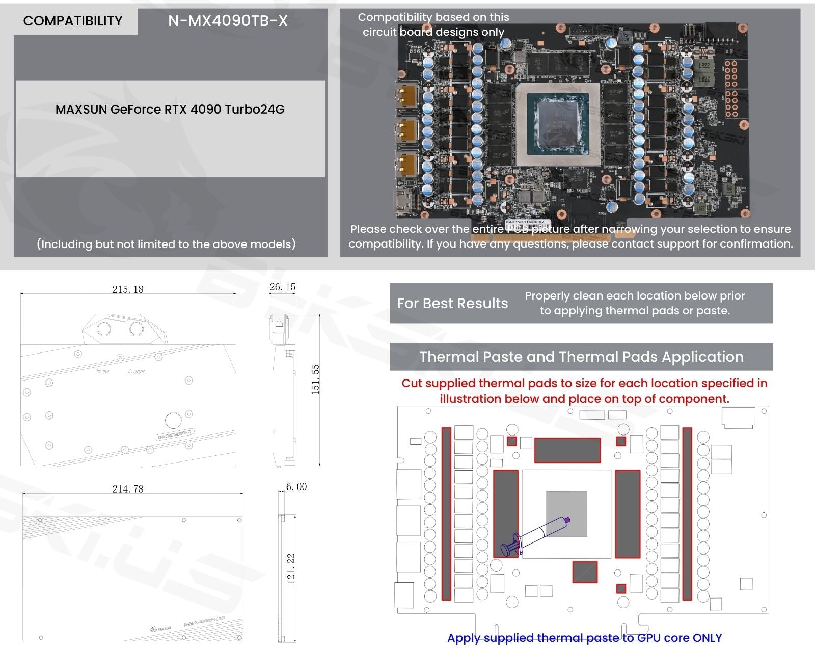 Bykski Full Coverage GPU Water Block and Backplate For MAXSUN GeForce RTX 4090 Turbo24G (N-MX4090TB-X)