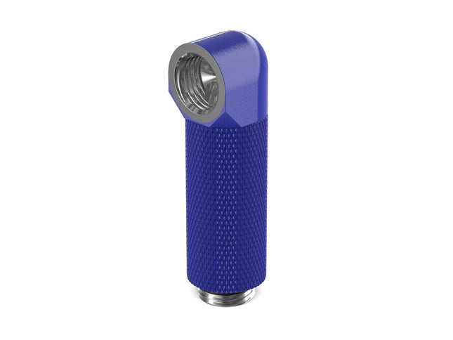 PrimoChill Male to Female G 1/4in. 90 Degree SX Rotary 40mm Extension Elbow Fitting - PrimoChill - KEEPING IT COOL True Blue