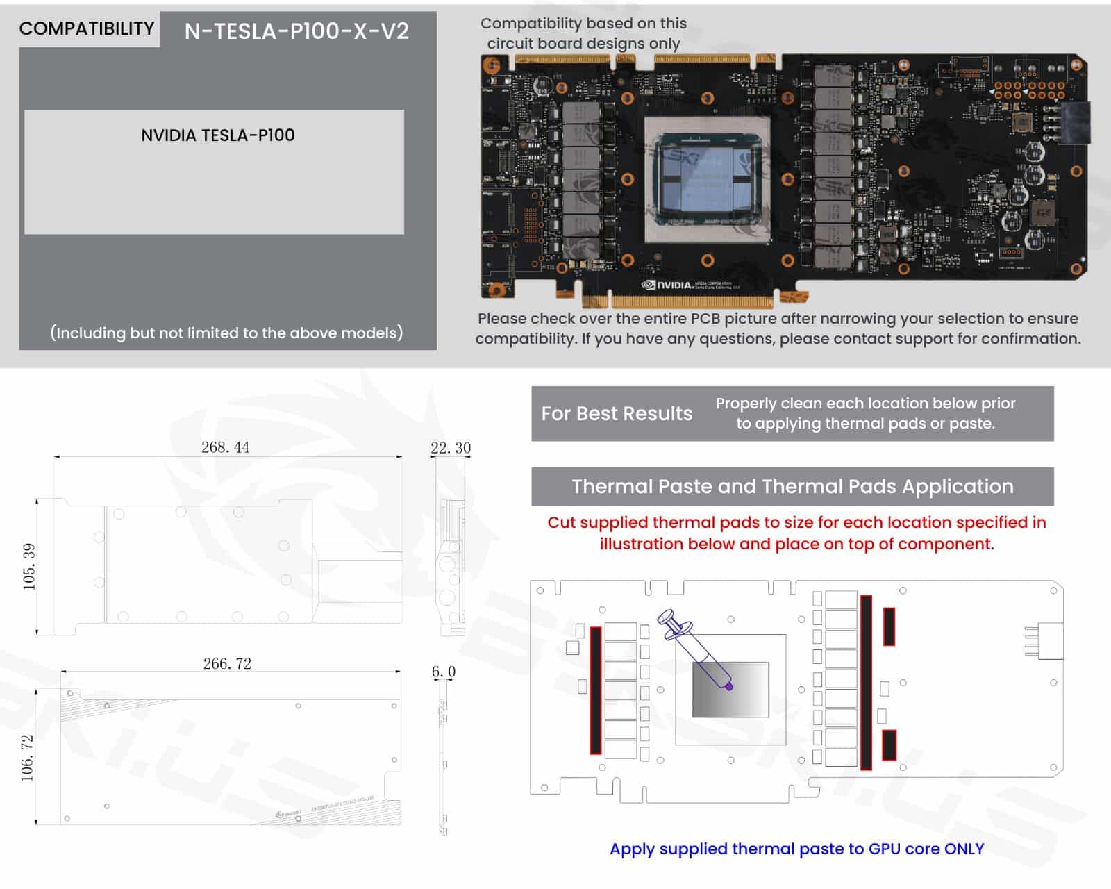 Bykski Metal/POM GPU Water Block and Backplate For NVIDIA TESLA-P100 (N-TESLA-P100-X-V2)