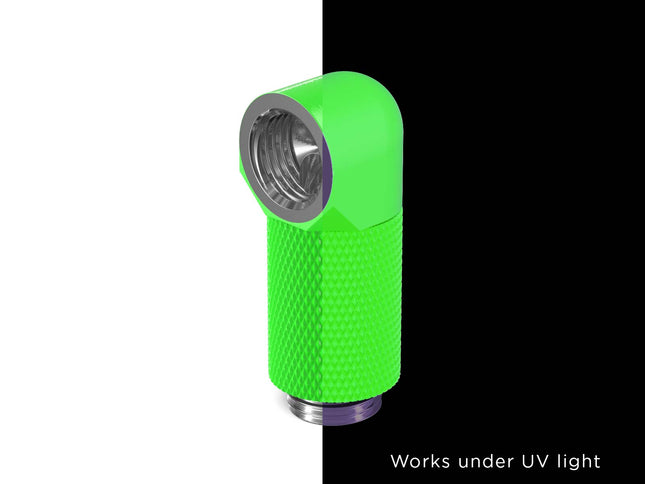 PrimoChill Male to Female G 1/4in. 90 Degree SX Rotary 25mm Extension Elbow Fitting - PrimoChill - KEEPING IT COOL UV Green