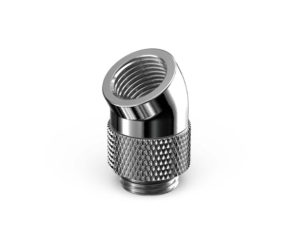 PrimoChill Male to Female G 1/4in. 30 Degree SX Rotary Elbow Fitting - PrimoChill - KEEPING IT COOL Silver Nickel