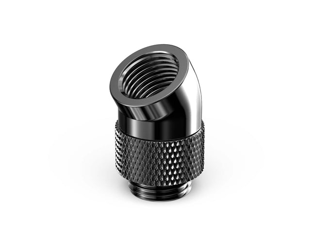 PrimoChill Male to Female G 1/4in. 30 Degree SX Rotary Elbow Fitting - PrimoChill - KEEPING IT COOL Dark Nickel