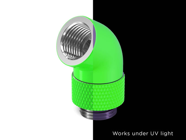 PrimoChill Male to Female G 1/4in. 60 Degree SX Rotary Elbow Fitting - PrimoChill - KEEPING IT COOL UV Green
