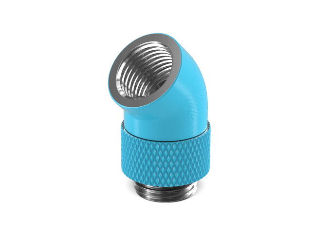 PrimoChill Male to Female G 1/4in. 45 Degree SX Rotary Elbow Fitting - PrimoChill - KEEPING IT COOL Sky Blue