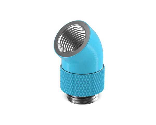 PrimoChill Male to Female G 1/4in. 45 Degree SX Rotary Elbow Fitting - PrimoChill - KEEPING IT COOL Sky Blue