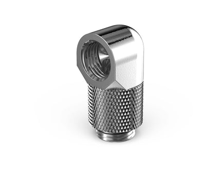 PrimoChill Male to Female G 1/4in. 90 Degree SX Rotary 15mm Extension Elbow Fitting - PrimoChill - KEEPING IT COOL Silver Nickel