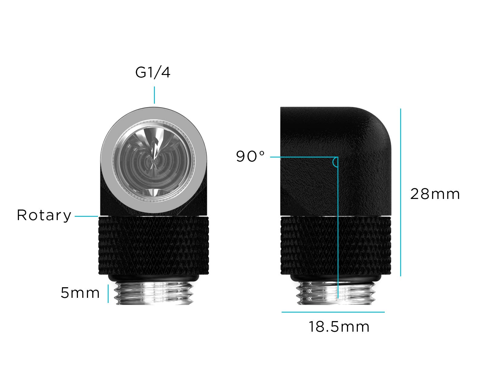 BSTOCK:PrimoChill Male to Female G 1/4in. 90 Degree SX Rotary Elbow Fitting - TX Matte Black - PrimoChill - KEEPING IT COOL