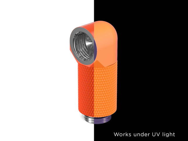 PrimoChill Male to Female G 1/4in. 90 Degree SX Rotary 25mm Extension Elbow Fitting - PrimoChill - KEEPING IT COOL UV Orange