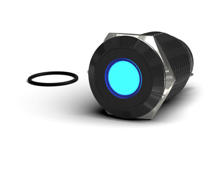 PrimoChill Black Aluminum Latching Vandal Resistant Switch - 22mm - PrimoChill - KEEPING IT COOL Blue LED Dot