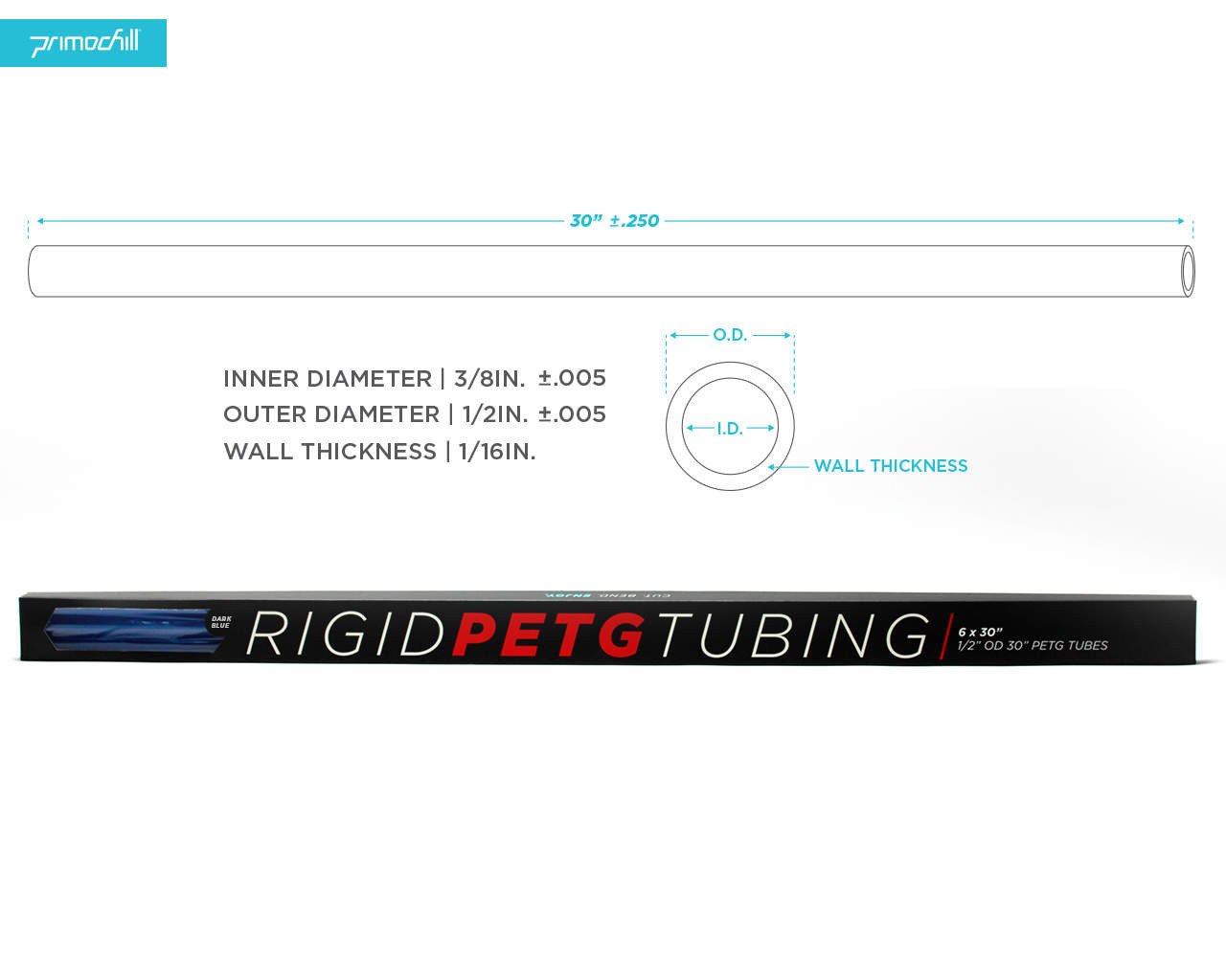 PrimoChill 1/2in. OD Rigid PETG Tube – 6 x 30in. – Dark Blue - PrimoChill - KEEPING IT COOL