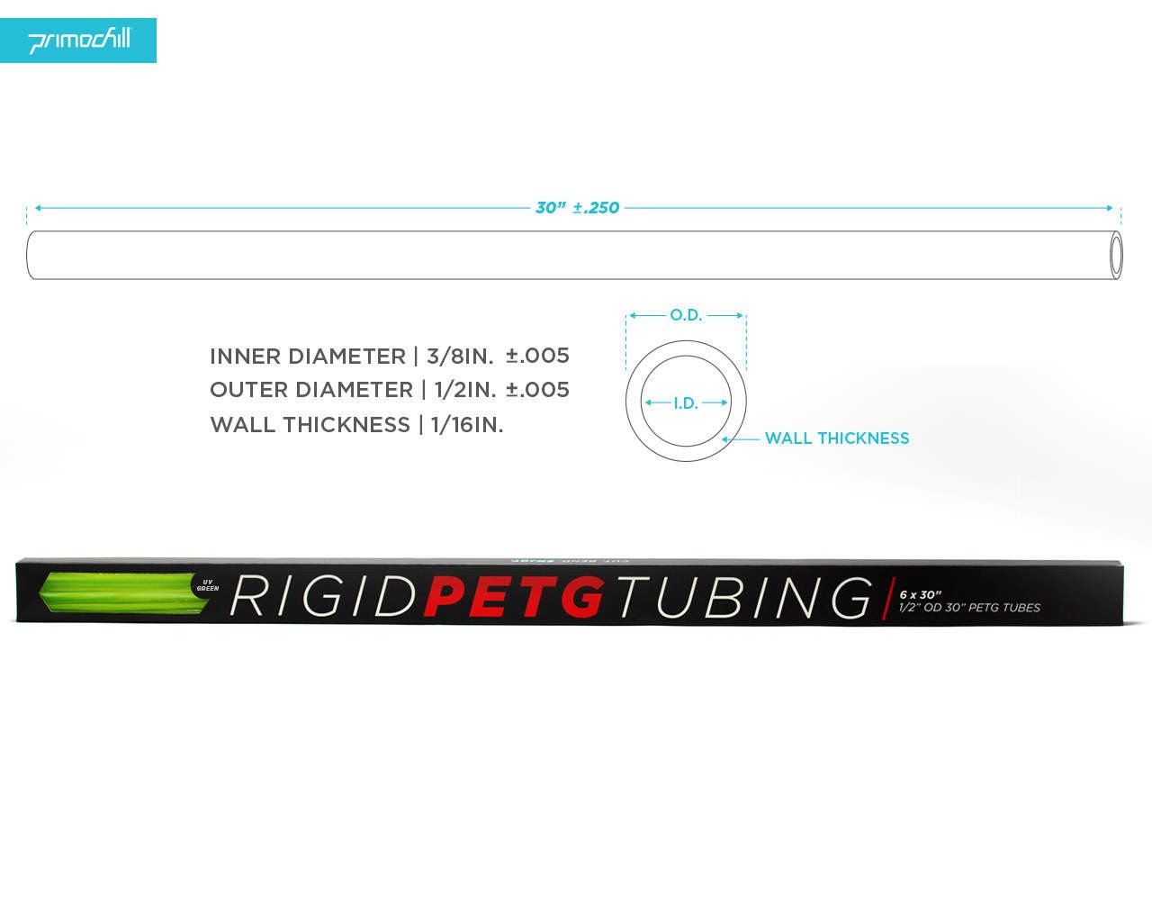 PrimoChill 1/2in. OD Rigid PETG Tube – 6 x 30in. – UV Green - PrimoChill - KEEPING IT COOL