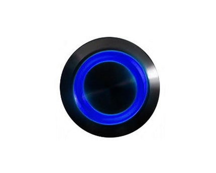 OEM/BULK Blue Illuminated Bulgin Style Momentary Vandal Switch - 22mm -Black Housing - Ring Illumination