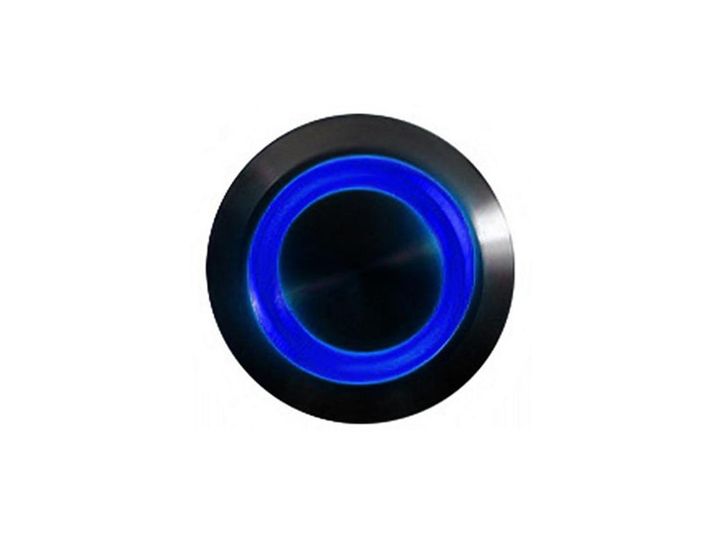 OEM/BULK Blue Illuminated Bulgin Style Momentary Vandal Switch - 22mm -Black Housing - Ring Illumination