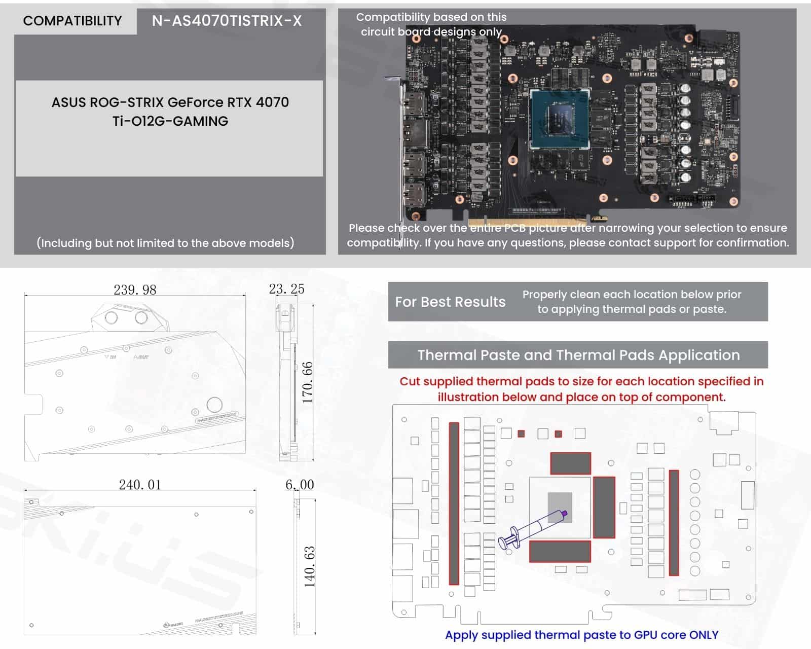 Bykski Full Coverage GPU Water Block and Backplate for ASUS ROG-STRIX GeForce RTX 4070 Ti-O12G-GAMING (N-AS4070TISTRIX-X)
