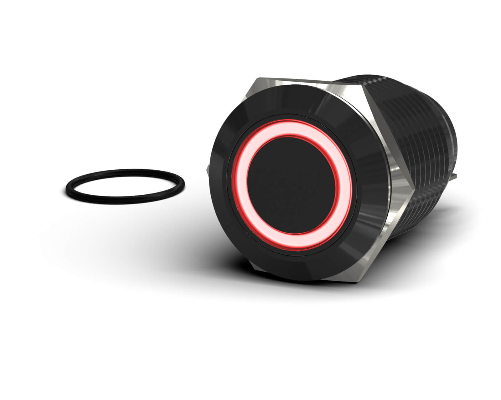 PrimoChill Black Aluminum Momentary Vandal Resistant Switch - 22mm - PrimoChill - KEEPING IT COOL Red LED Ring