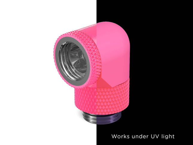 BSTOCK:PrimoChill Male to Female G1/4 90 Degree SX Dual Rotary Elbow Fitting -UV Pink