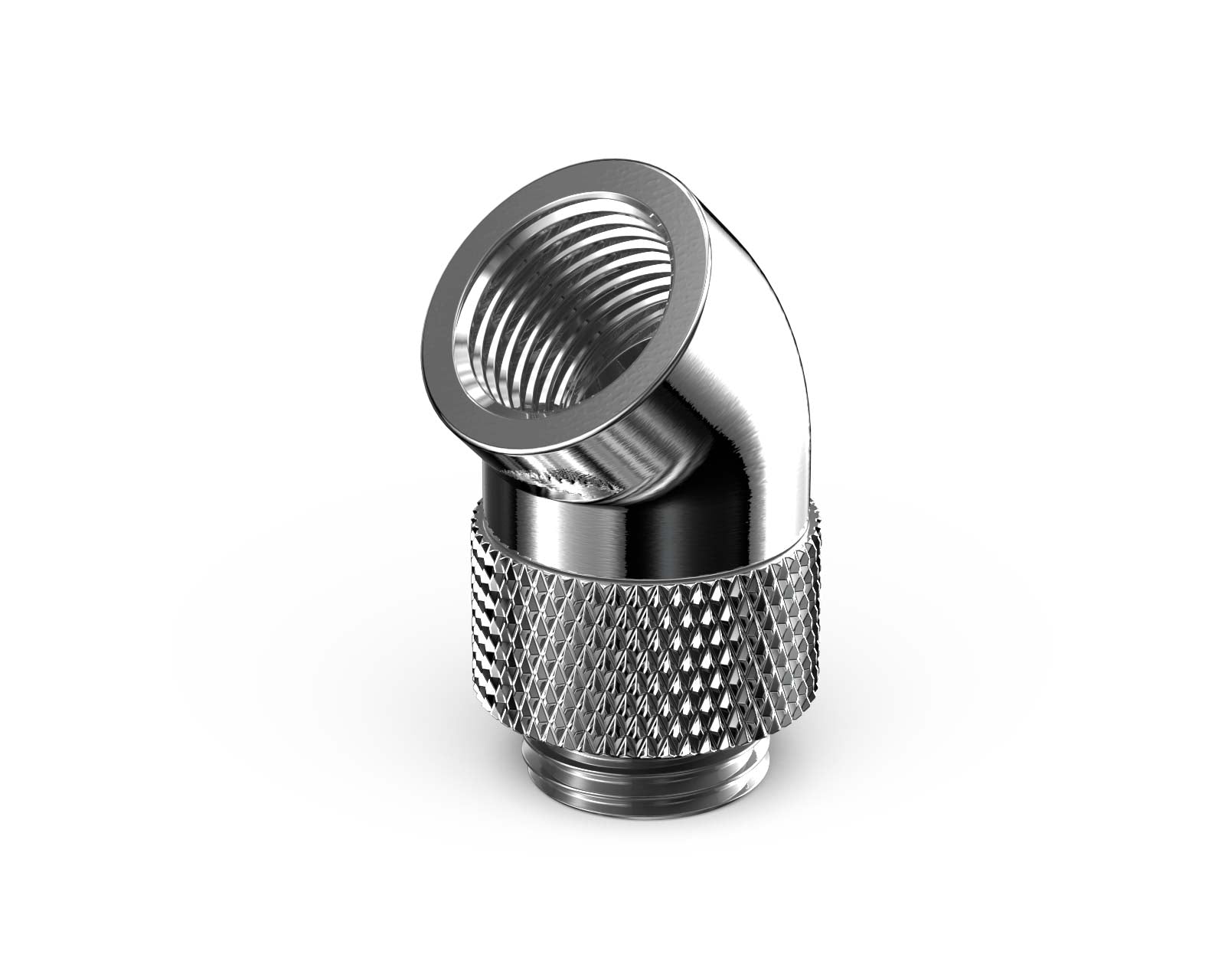 PrimoChill Male to Female G 1/4in. 45 Degree SX Rotary Elbow Fitting - PrimoChill - KEEPING IT COOL Silver Nickel
