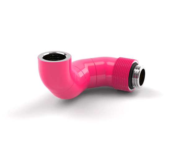 BSTOCK: PrimoChill Male to Female G 1/4 180 Degree Triple Rotary Elbow Fitting - UV Pink