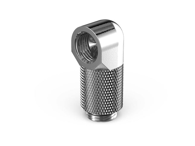 PrimoChill Male to Female G 1/4in. 90 Degree SX Rotary 20mm Extension Elbow Fitting - PrimoChill - KEEPING IT COOL Silver Nickel