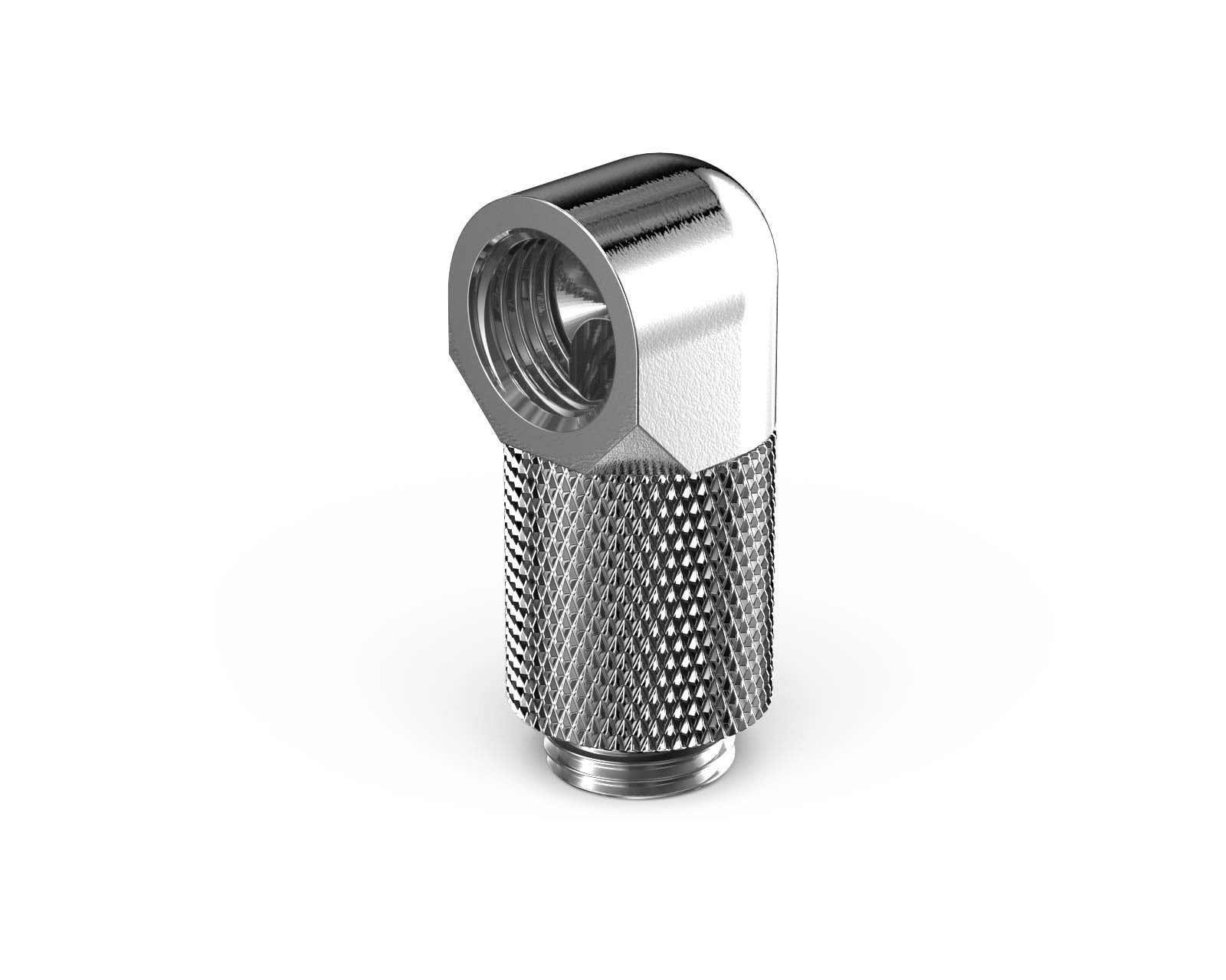 PrimoChill Male to Female G 1/4in. 90 Degree SX Rotary 20mm Extension Elbow Fitting - PrimoChill - KEEPING IT COOL Silver Nickel