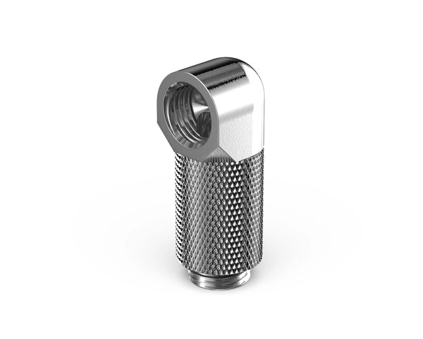 PrimoChill Male to Female G 1/4in. 90 Degree SX Rotary 25mm Extension Elbow Fitting - PrimoChill - KEEPING IT COOL Silver Nickel