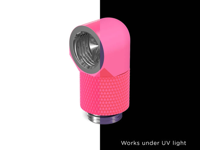 PrimoChill Male to Female G 1/4in. 90 Degree SX Rotary 15mm Extension Elbow Fitting - PrimoChill - KEEPING IT COOL UV Pink