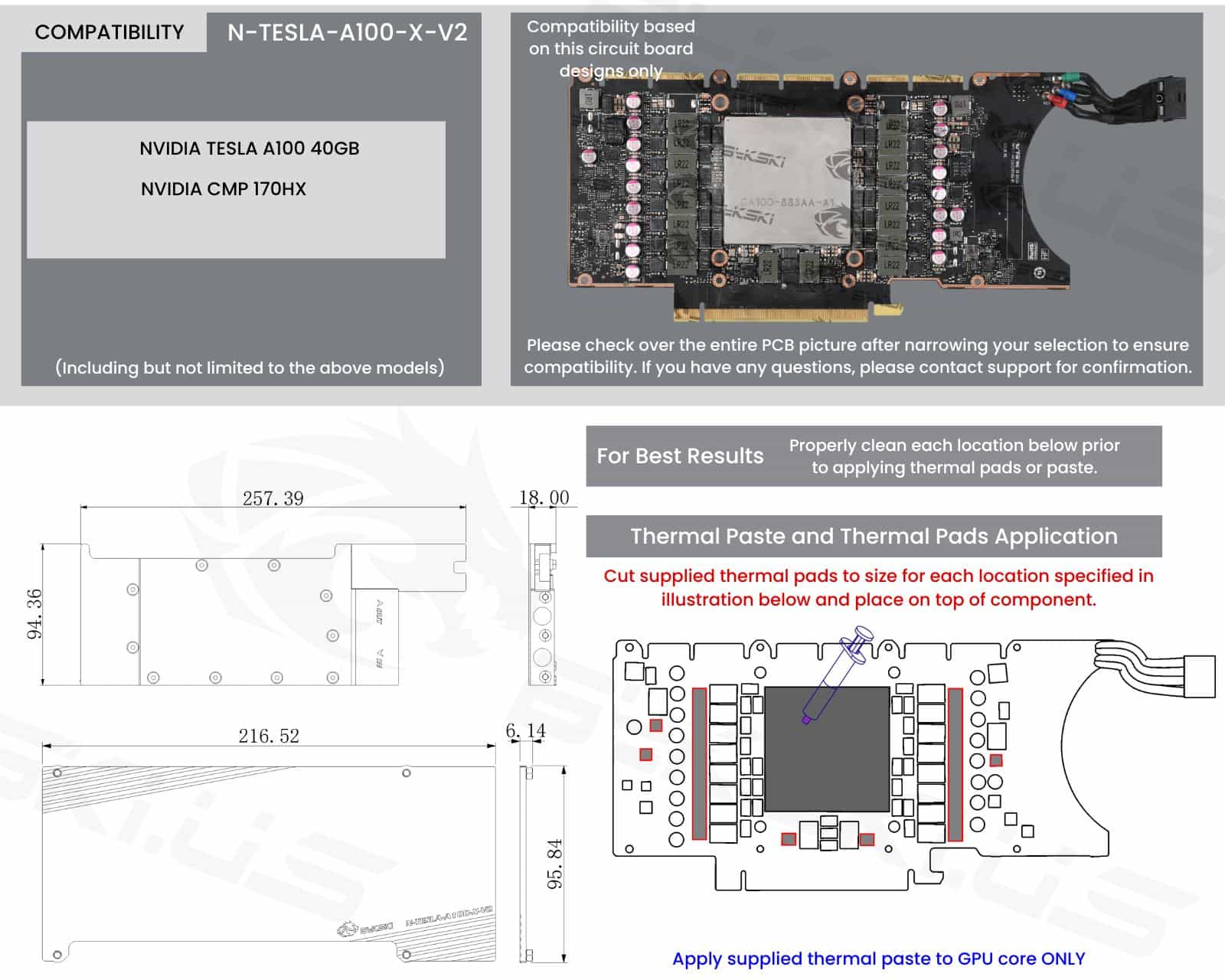 Bykski Metal/POM GPU Water Block and Backplate For NVIDIA TESLA A100 40GB (N-TESLA-A100-X-V2)