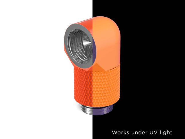 PrimoChill Male to Female G 1/4in. 90 Degree SX Rotary 15mm Extension Elbow Fitting - PrimoChill - KEEPING IT COOL UV Orange