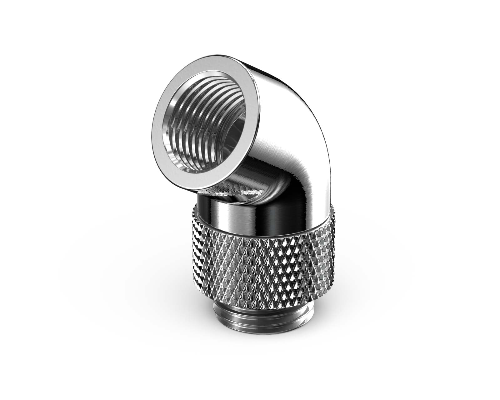PrimoChill Male to Female G 1/4in. 60 Degree SX Rotary Elbow Fitting - PrimoChill - KEEPING IT COOL Silver Nickel