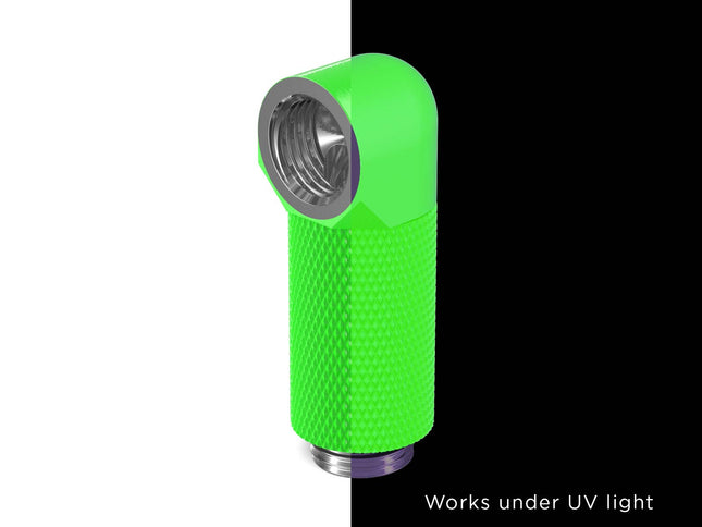 PrimoChill Male to Female G 1/4in. 90 Degree SX Rotary 30mm Extension Elbow Fitting - PrimoChill - KEEPING IT COOL UV Green