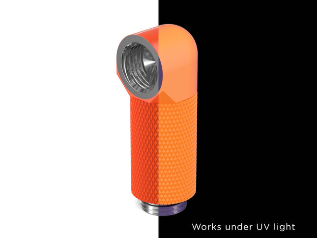 PrimoChill Male to Female G 1/4in. 90 Degree SX Rotary 30mm Extension Elbow Fitting - PrimoChill - KEEPING IT COOL UV Orange