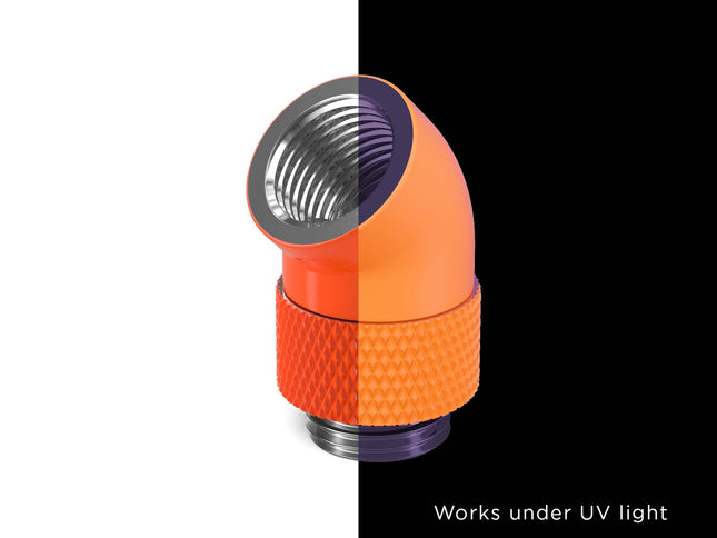 PrimoChill Male to Female G 1/4in. 45 Degree SX Rotary Elbow Fitting - PrimoChill - KEEPING IT COOL UV Orange