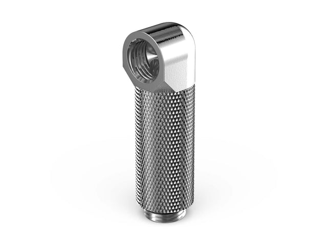 PrimoChill Male to Female G 1/4in. 90 Degree SX Rotary 40mm Extension Elbow Fitting - PrimoChill - KEEPING IT COOL Silver Nickel