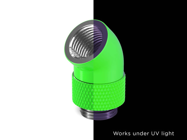 PrimoChill Male to Female G 1/4in. 45 Degree SX Rotary Elbow Fitting - PrimoChill - KEEPING IT COOL UV Green