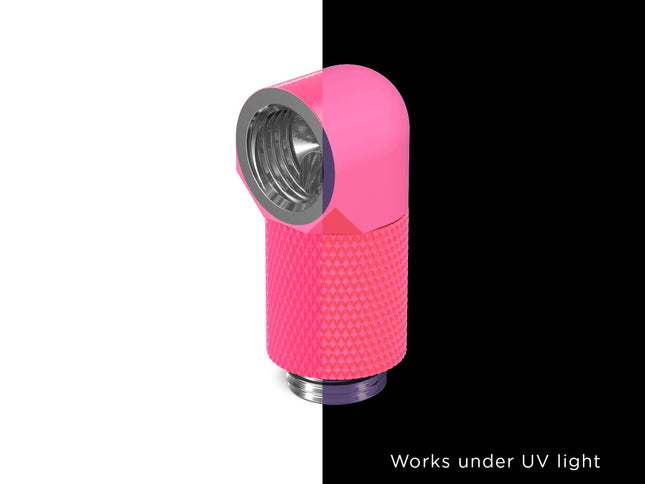 PrimoChill Male to Female G 1/4in. 90 Degree SX Rotary 20mm Extension Elbow Fitting - PrimoChill - KEEPING IT COOL UV Pink