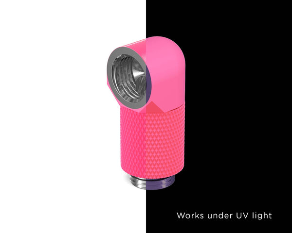 BSTOCK:PrimoChill Male to Female G 1/4in. 90 Degree SX Rotary 20mm Extension Elbow Fitting - UV Pink