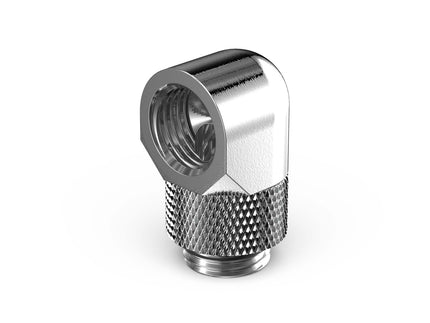 PrimoChill Male to Female G 1/4in. 90 Degree SX Rotary Elbow Fitting - PrimoChill - KEEPING IT COOL Silver Nickel