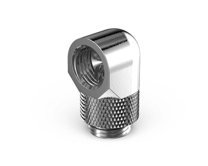 PrimoChill Male to Female G 1/4in. 90 Degree SX Rotary Elbow Fitting - PrimoChill - KEEPING IT COOL Silver Nickel
