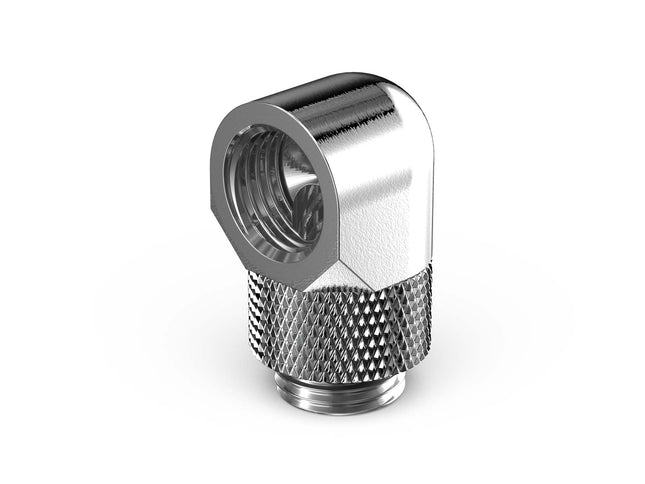 PrimoChill Male to Female G 1/4in. 90 Degree SX Rotary Elbow Fitting - PrimoChill - KEEPING IT COOL Silver Nickel