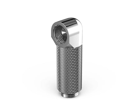 PrimoChill Male to Female G 1/4in. 90 Degree SX Rotary 35mm Extension Elbow Fitting - PrimoChill - KEEPING IT COOL Silver Nickel