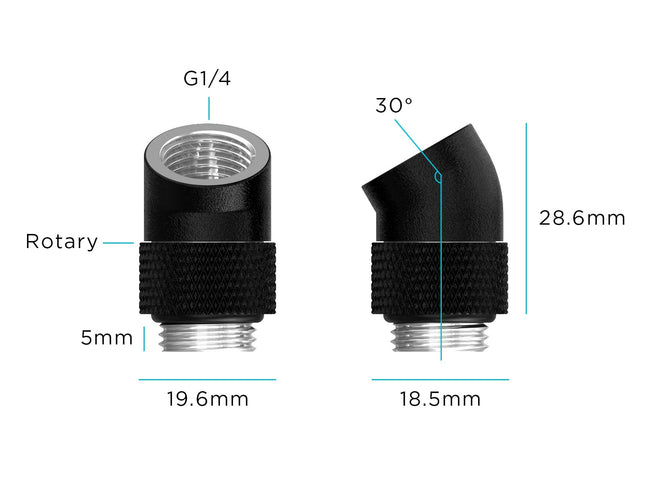BSTOCK:PrimoChill Male to Female G 1/4in. 30 Degree SX Rotary Elbow Fitting - Satin Black