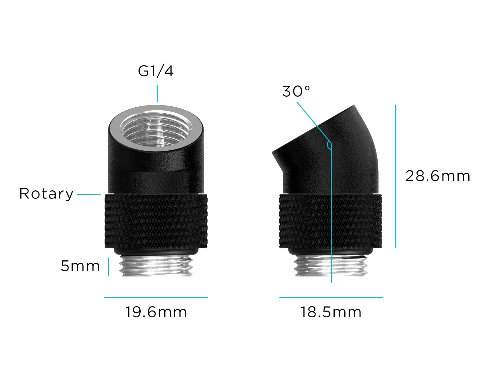 BSTOCK:PrimoChill Male to Female G 1/4in. 30 Degree SX Rotary Elbow Fitting - Satin Black