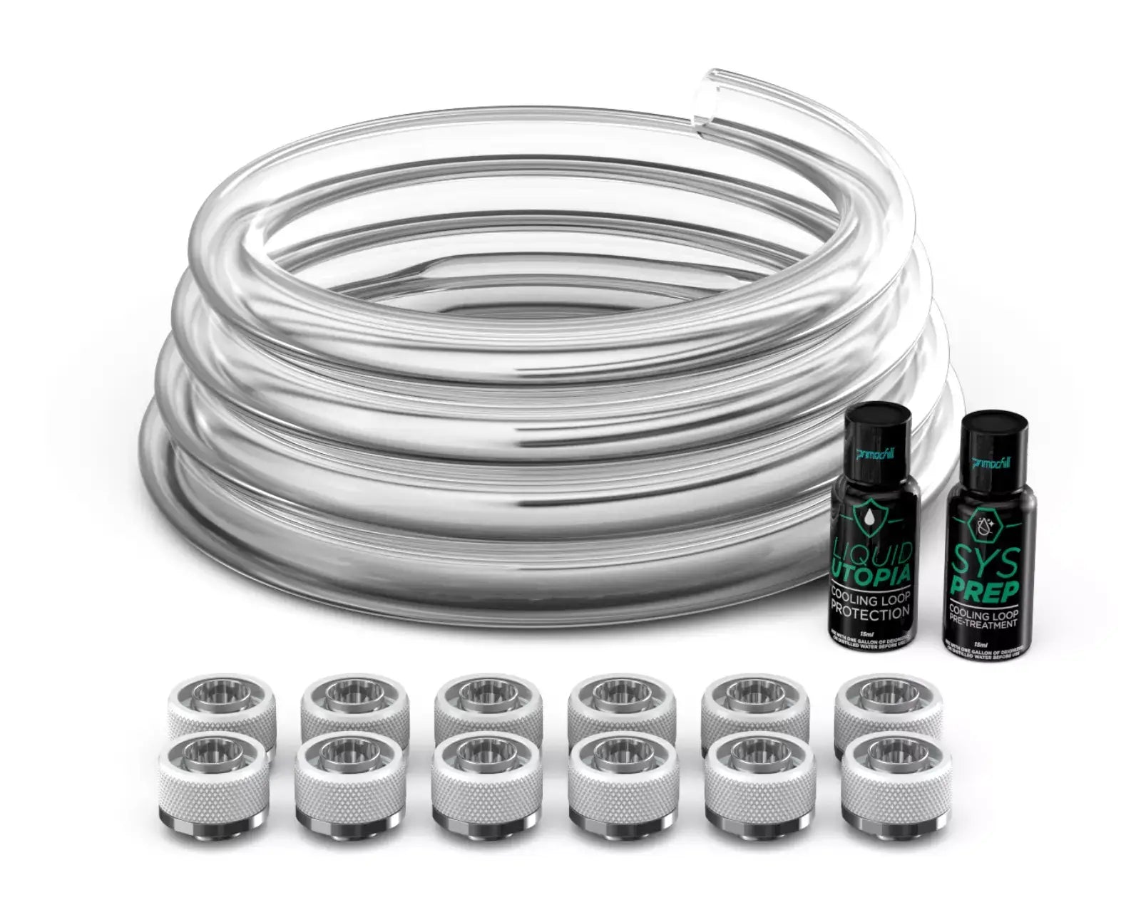 Basic Tubing Bundle - 3/8 by 1/2 Soft LRT Tubing and Flex Fittings - PrimoChill - KEEPING IT COOL